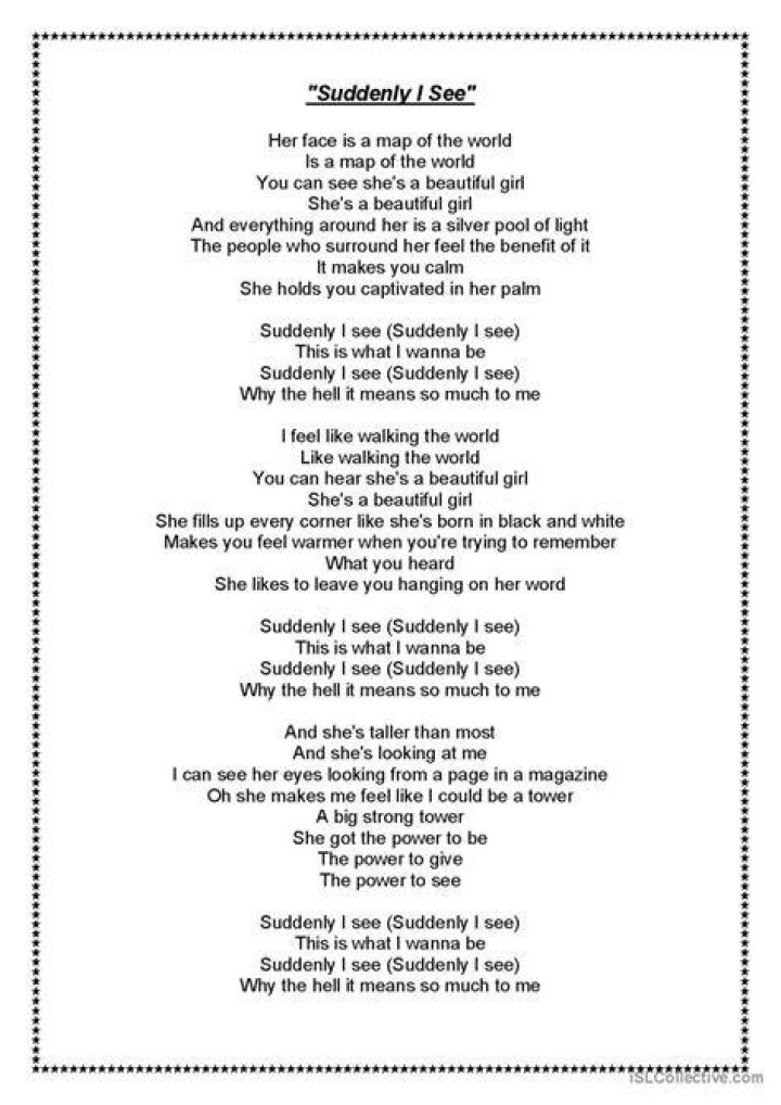 KT Tunstall - Suddenly I See Lyrics Meaning