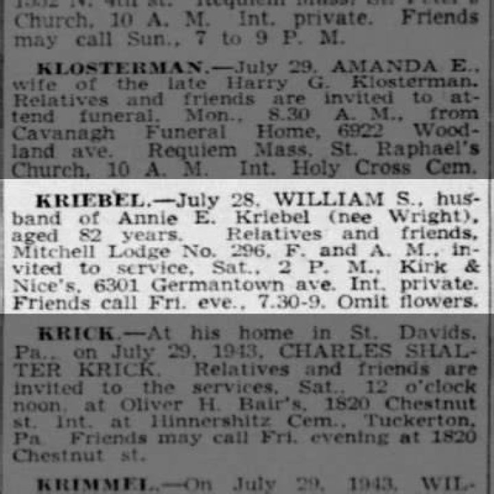William Kriebel Obituary